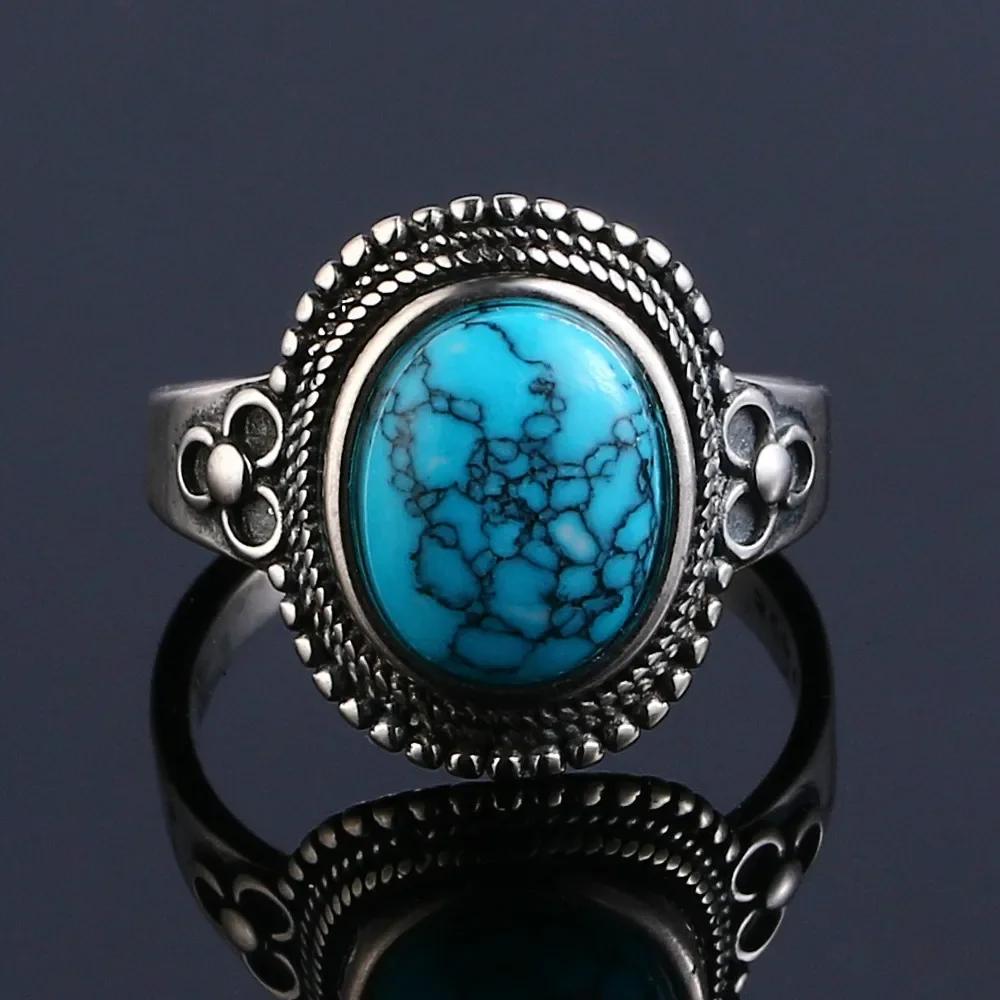 Sterling Silver 925 Vintage Rings Oval 8X10mm Rings Black Onyx Natural Fine Jewelry For Men Women Rhodochrosite Rings
