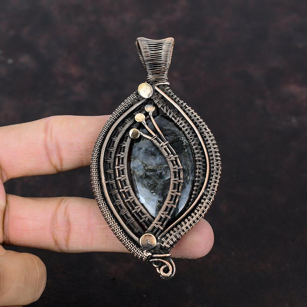 Larvikite Pendant Copper Wire Wrapped Pendant Handmade Jewelry Natural Gemstone Pendant Larvikite Copper Jewelry Gift For Him Dainty Pendant