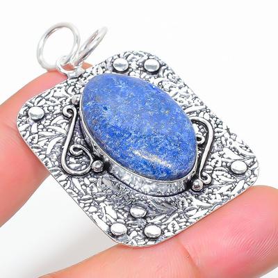 Natural Lapis Lazuli Gemstone Handmade 925 Sterling Silver Pendant 2.13" m6P85