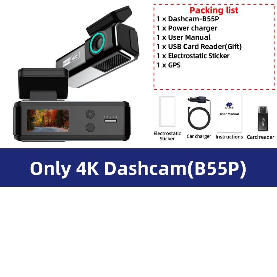 E-ACE Dash Cam 4K Black Box Mini Car Dvr 1080P Reverse Camera WIFI GPS Loop Recording 24H Parking Monitoring Video Recorder