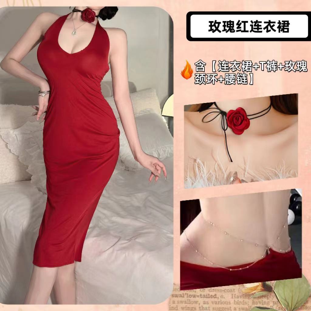 French Celebrity Deep V Buttocks Dress Pure Seduction Pajamas Sex Lingerie Sexy No-Take Suit Women