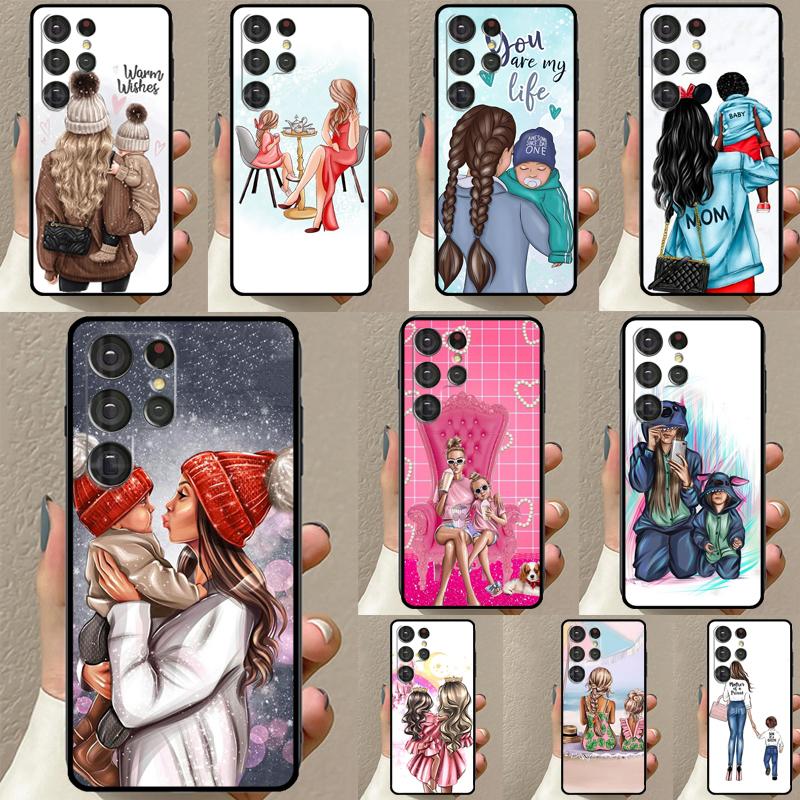 Super Mom Baby Girl Son Daughter Case For Samsung Galaxy S23 S10 S9 S8 Note 10 Plus Note 20 S22 Ultra S20 FE S21 FE Phone Cover
