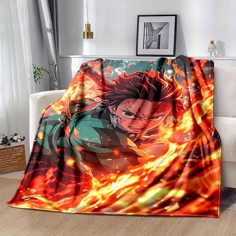 1pc, Anime Demon Slayer Tanjiro Kamado Flame Suit Cosplay Blanket, Home Decor, Couch Throw, Outdoor Blanket, Gift, Flannel Coverlet for Bedroom, Livin