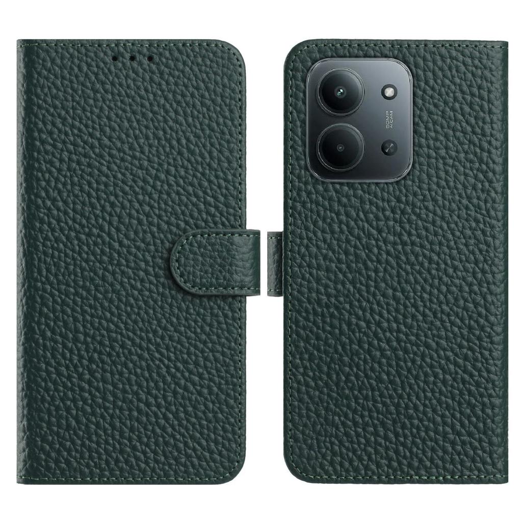 For Xiaomi Redmi 15C 4G (171mm) Case Wallet Stand Litchi Texture Genuine Cow Leather Flip Phone Cover