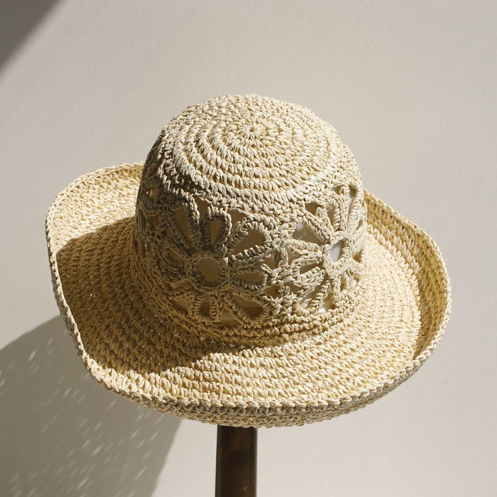 Flower Handmade Fisherman Hat Straw Material Sun Hat Fashion Panama Straw Hat  Beach