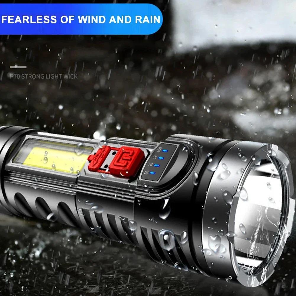 Portable Flashlight Rechargeable Powerful LED Torch IPX4 Waterproof 4 Modes 500LM Outdoor Lighting for Hiking Climbing Emergency