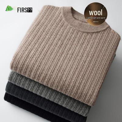 Shanshan Men's 100% Lambswool Heavyweight Crew Neck Sweater