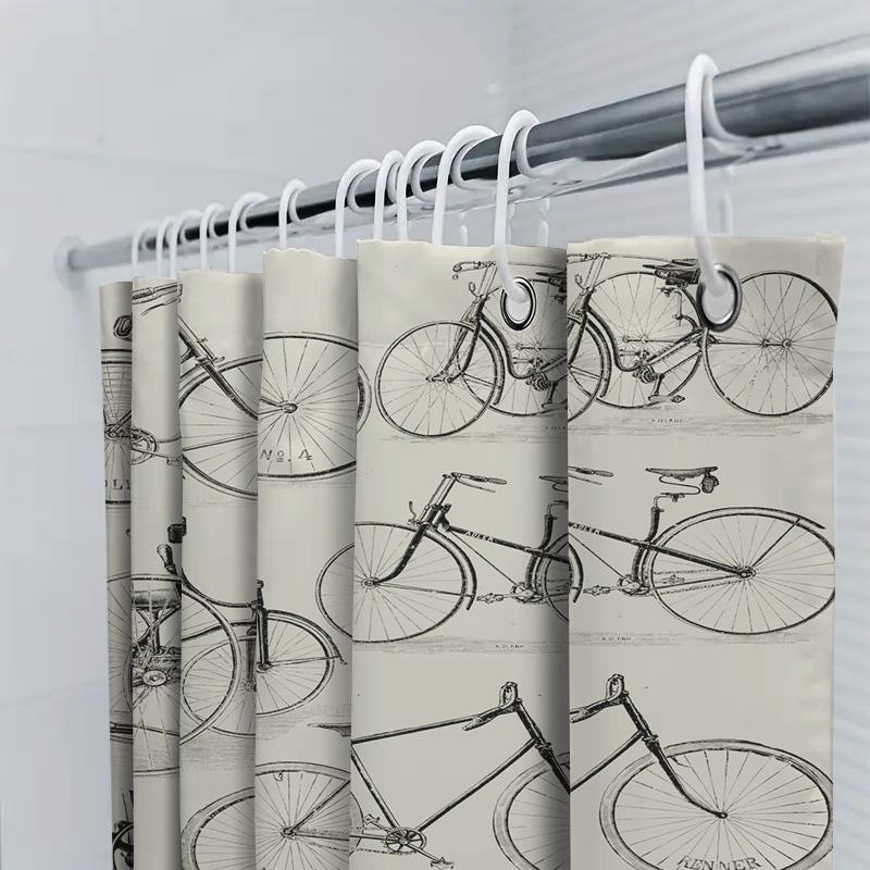 Vintage Bicycle Shower Curtain Waterproof Bathroom Decor With Retro Style Classic Design 3D Printed Black White Cycle Wall Hangi