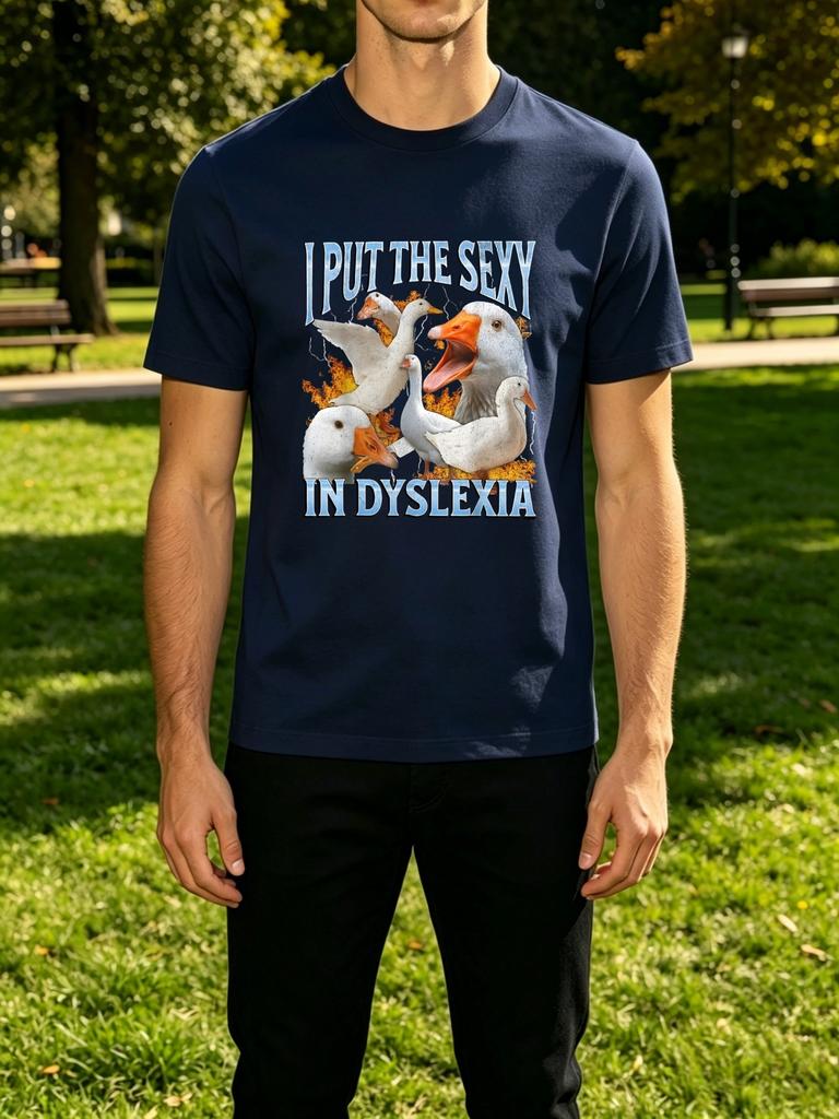 Włożyłem Seks w Dysleksję Zabawna Gęś Vintage Grafika Unisex Koszulka z Okrągłym Dekoltem Krótki Rękaw Codzienny Street Miękki Codzienny Podstawowy Strój Top