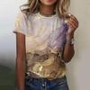 Abstract Color Blocked 3D Digital Printed Women's Comfortable Round Neck Short Sleeved T-shirt
