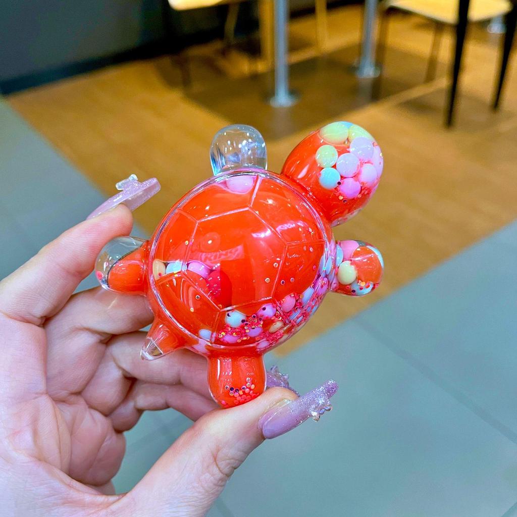 Creative Quicksand Turtle Keychain with Acrylic Macaron Colors and Large Display Stand