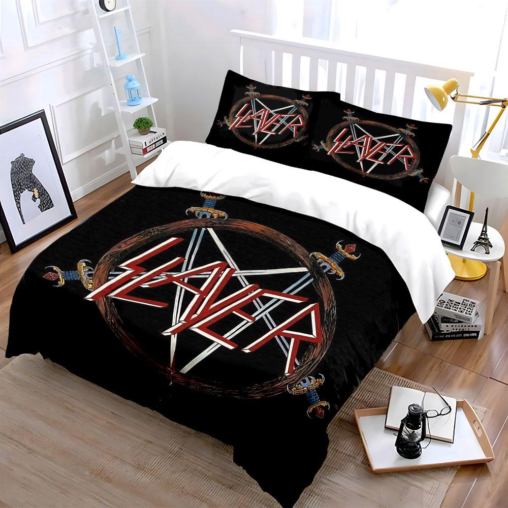 Slayer Logo with Swords Design Bedding Duvet Cover Set Duvet Cover Pillowcases  (1*Duvet Cover 2*Pillowcases, Without Duvet Insert)