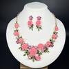1 Set Multicolor Flowers Crystal Jewelry Set Enamel Pearl Necklace Earrings Set Exquisite Luxury Bridal Jewelry Set Banquet