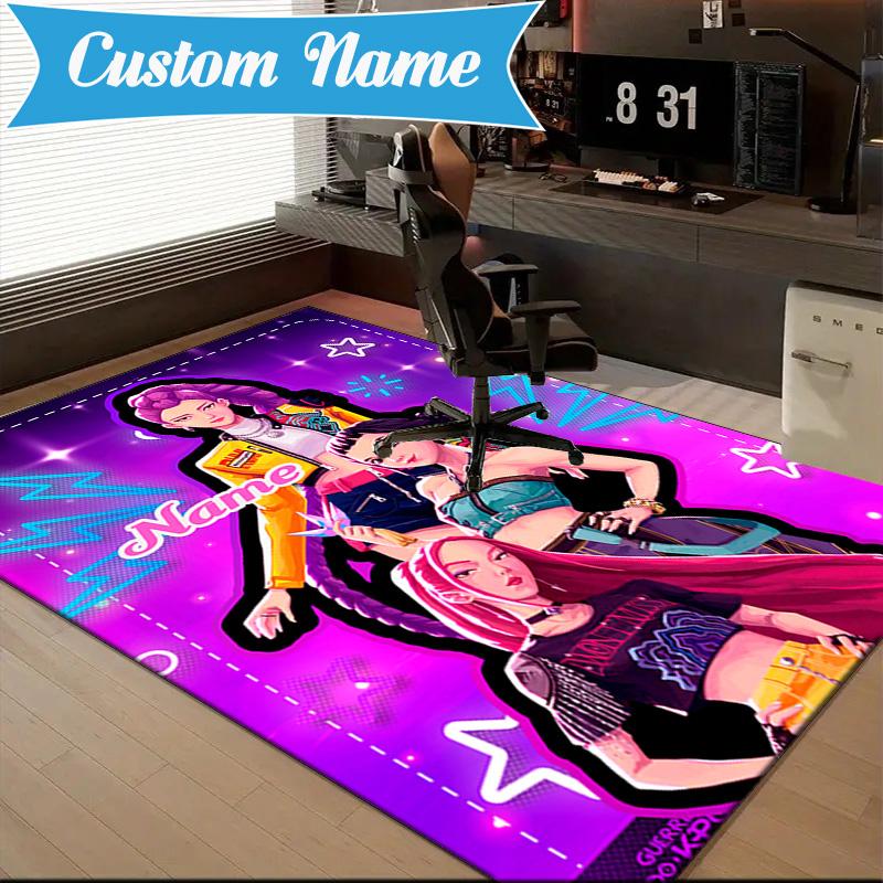 Custom Name Powerful KPop Fashion Rug for Living Room, Game Rooms, Office, Bedroom, Floor Mat Playful Design, Fan Gifts Christmas Decor