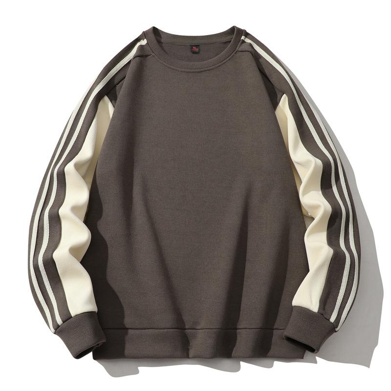 Splicing Three Bar Pull Tab Round Neck Hoodie for Men, Versatile and Loose Base