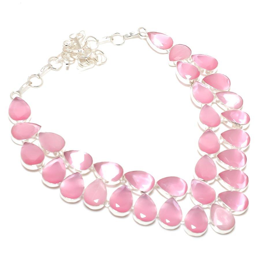 Pink Monalisa Gemstone 925 Sterling Silver Jewelry Necklace 18"
