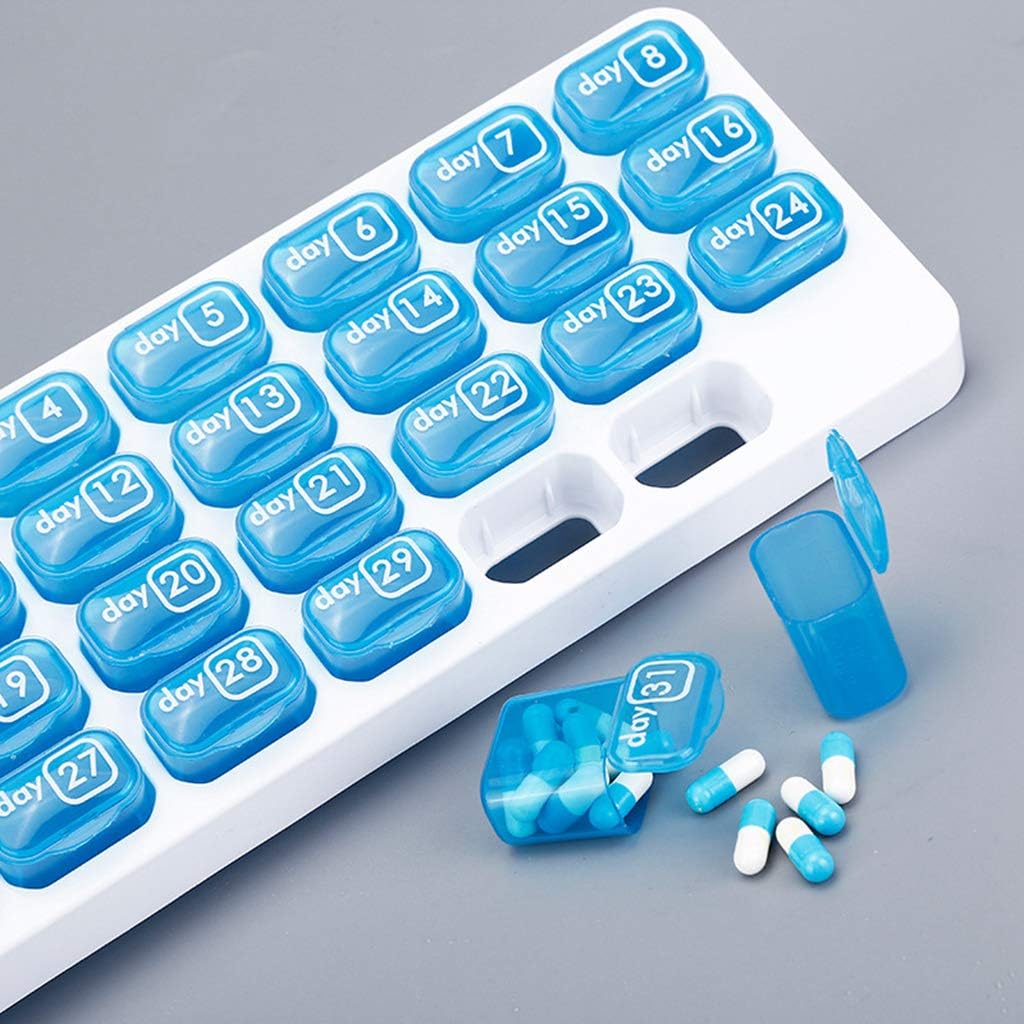 One Month Pill Box Portable 31 Day Tablet Box for with Lid forOutdoor Medicine Box Vitamins Medicine Daily Use and Travel