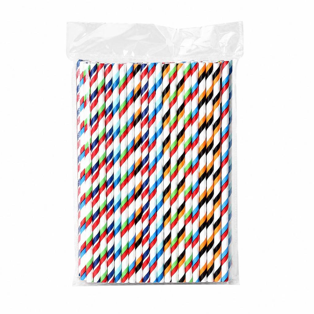 Biodegradable Colorful Striped Paper Straws - Individually Wrapped for Party Decoration