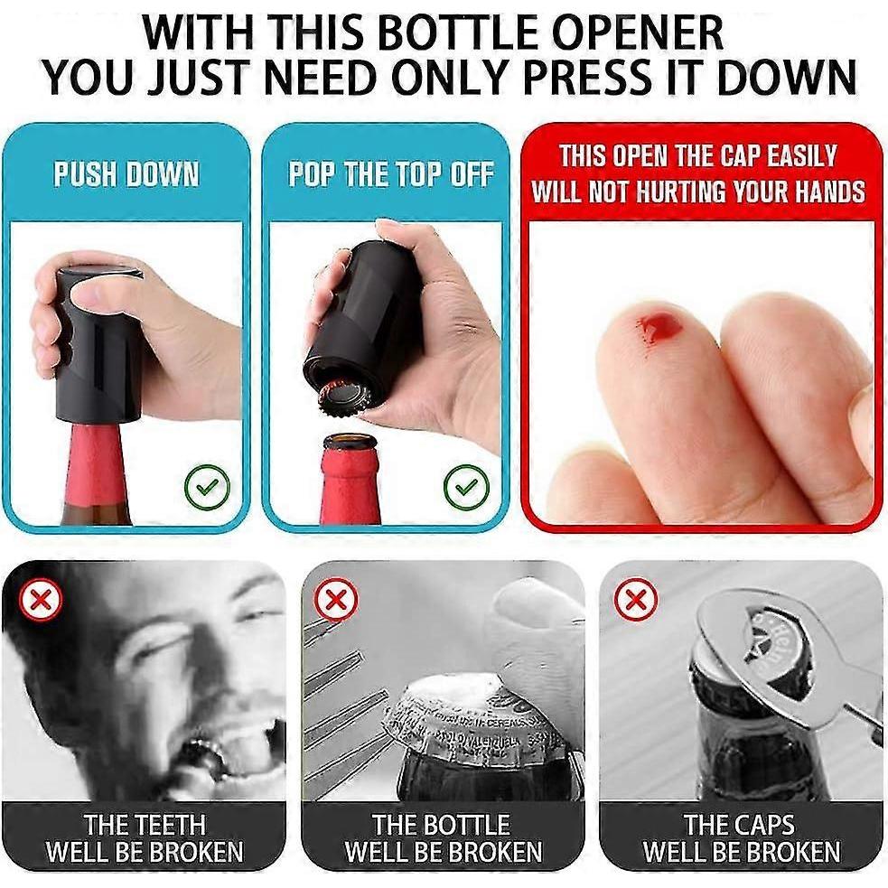 2 Pack Push Down-pop Off Beer Bottle Opener With Magnetic Cap Catcher No Damage To Caps,automatic Decapitator Beer/soda Magnet Bottle Top Openers,one-