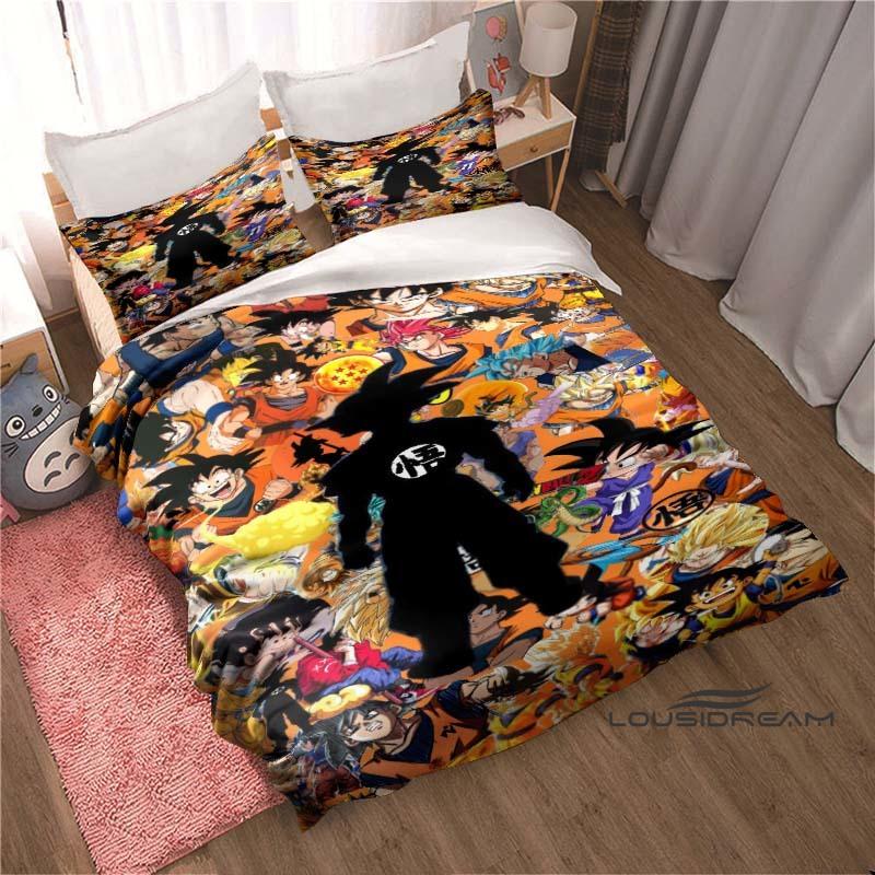 New 2026 3D Printed DRAGON BALL Bedding Set – Duvet Cover and Pillowcases Feature Adorable Cartoon Designs.