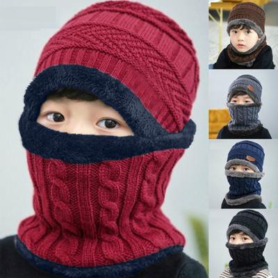 Knitted Hat Children Plus Velvet Warm Bib Thick Woolen Hat Cold Hat