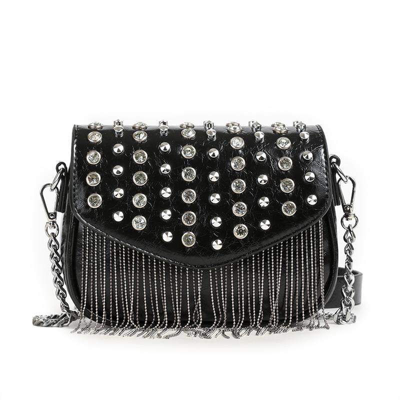 

Exquisite Chains Tassel Square Shoulder Bags PU Diamonds Personality High Quality Crossbody Women s Bags 2024 Fashion Hot Trendy чёрный