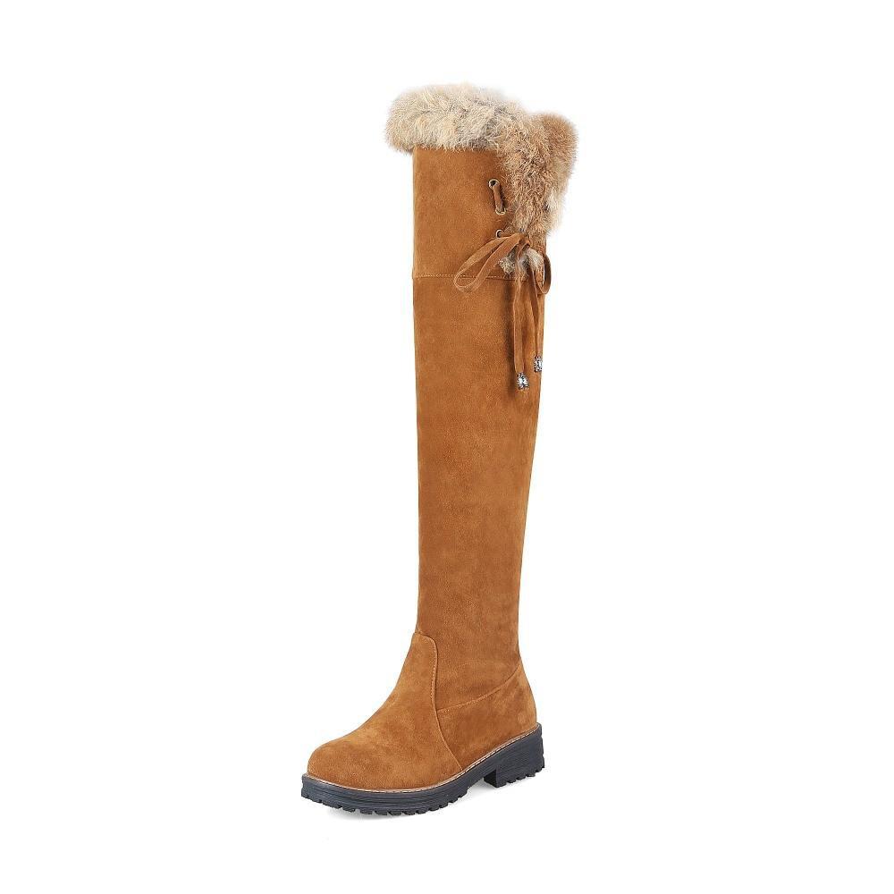 Warm Snow Boots Women Winter Shoes Suede Knee High Boots Ladies Fashion Low Heels Warm Fur Plush Long Boots Female