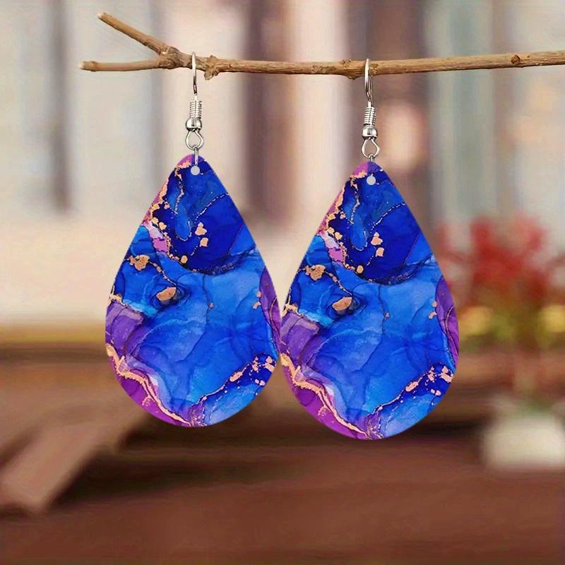 Bohemian Ethnic Style Wooden Water Drop Earrings Art and Culture Print Minimalist Dangle Earrings Fashion Jewelry Gift for Women