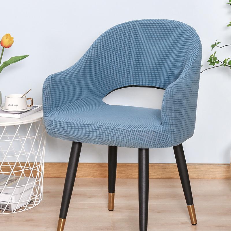 Nordic Curved Chair Cover Jacquard Spandex Hollow Arc Back Armchair Covers For Dining Room Coffee Bar Make Up Chair Cover