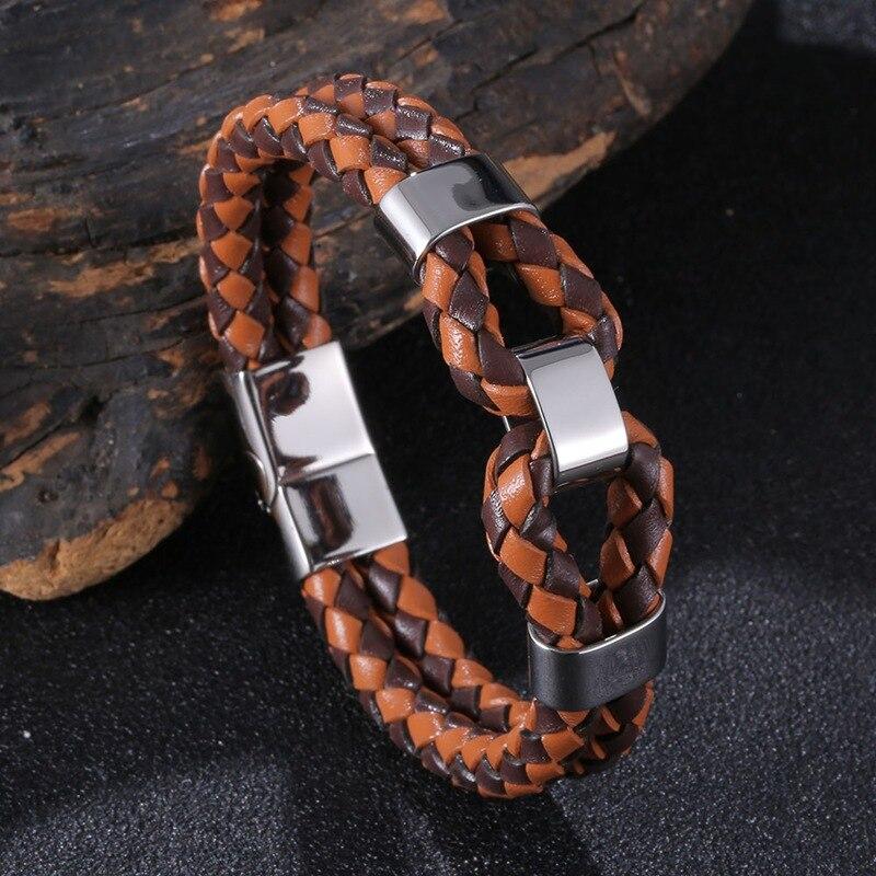 Fashion Men's Leather Bracelet Double Layer Accessories Specially Stainless Steel Multi-Color Combination Surprise Jewelry Gift