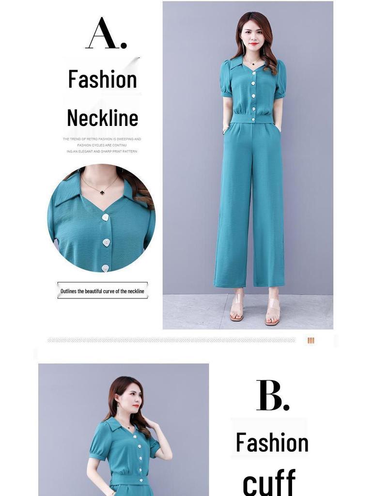 Trendiger Damen Chiffon Zweiteiler für Sommer 2025 - Stilvolles altersloses Hemd- und Hosen-Set für den Frühling