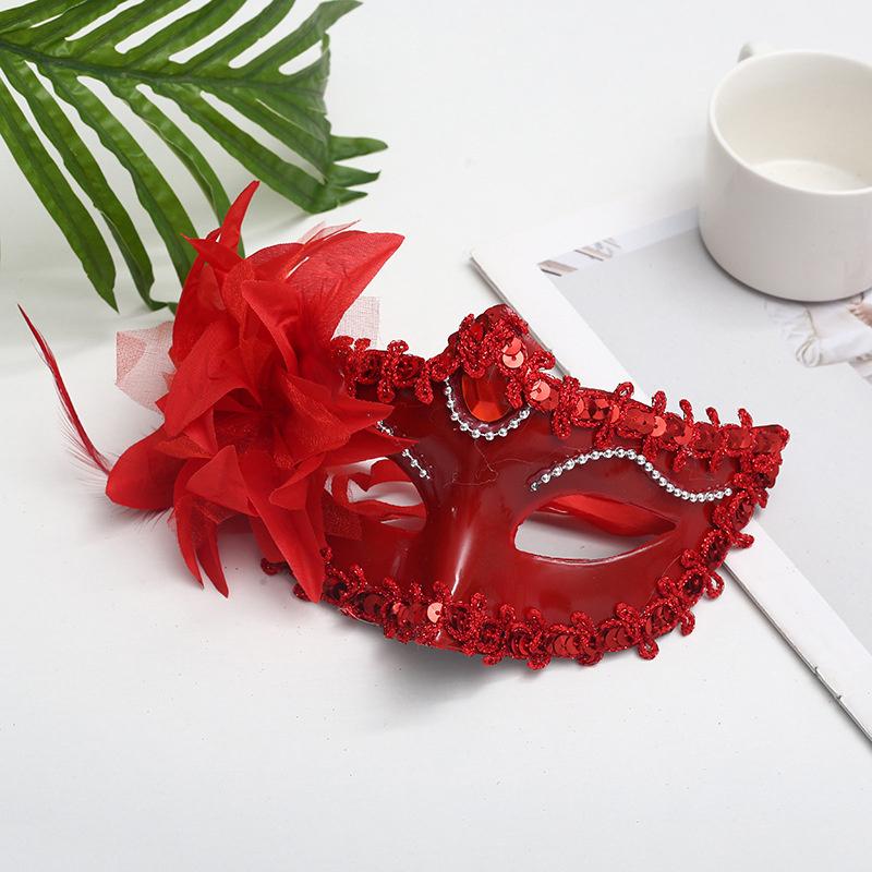 

Женская полумаска для лица, маскарадные цветы, принцесса, очки, костюм для косплея, женская перьевая маска для взрослых, принадлежности для выступлений на вечеринках красный