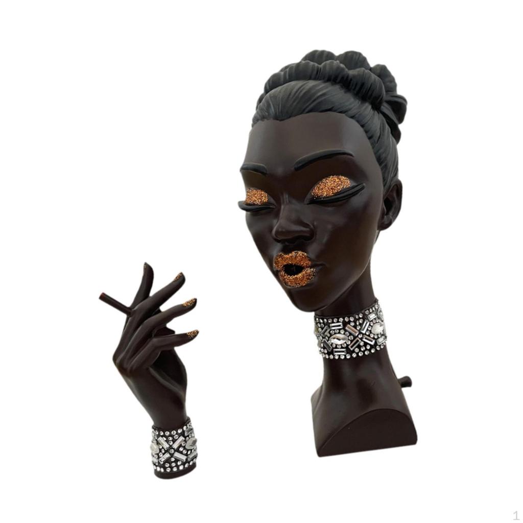 Incense Holder Art Crafts Black Woman Statue for Cabinet Bedroom Living Room Green