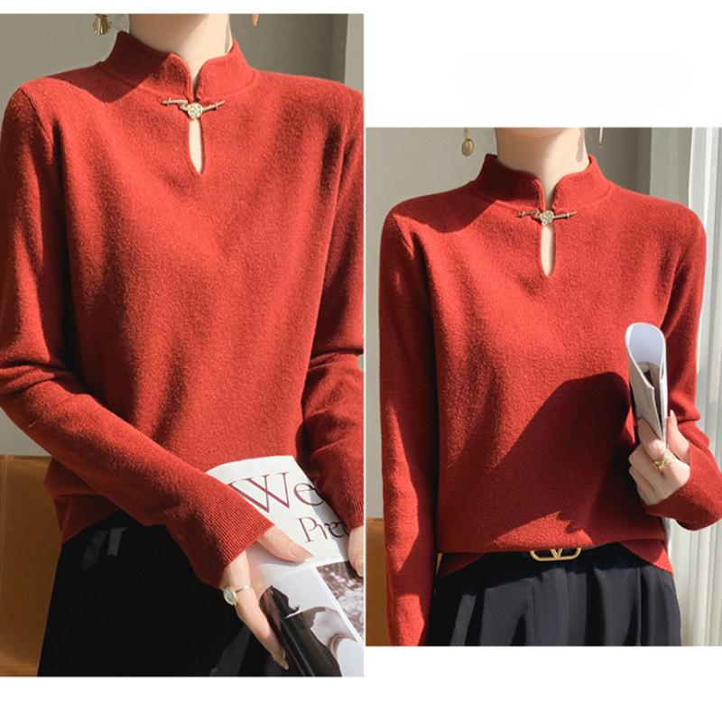 GMXIA Stand-up Collar Long-sleeved Knitted Bottoming Shirt Women's Semi-high Neck Jumper Slim Warm Inner Jumper Pretty Tops