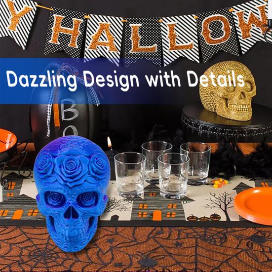 Yousheng Rose Skull Figurine Day of The Dead Plastic Floral Skull Statue Collectible Human Head Sculpture for Halloween Home Desktop Decor
