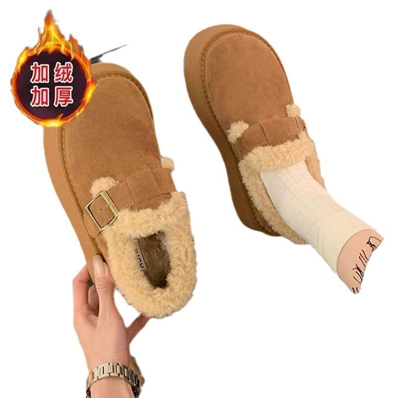 thick-soled snow boots women's winter fluffy shoes women's shoes short boots piled thickened warm cotton shoes