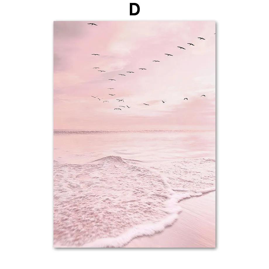 Nordic Pink Bus Beach Palm Surfboard Conch Canvas Painting Wall Art Posters and Prints Wall Pictures for Living Room Home Decor