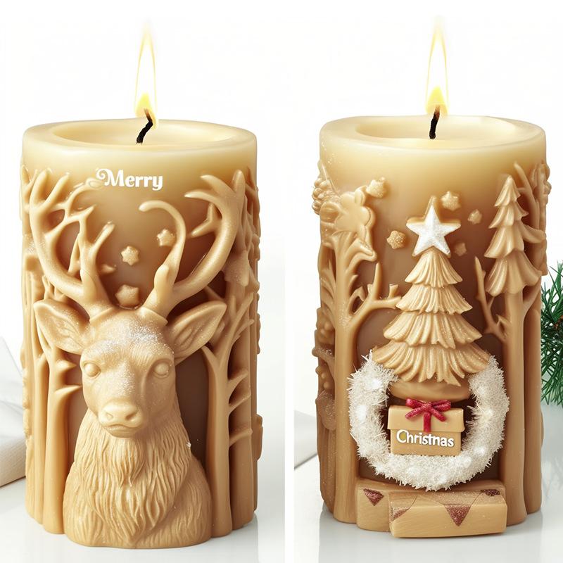 Christmas Tree Relief Cylindrical Candle Silicone Mold Christmas Gift Box Cylindrical Reindeer Aromatherapy Wax Gypsum Mould