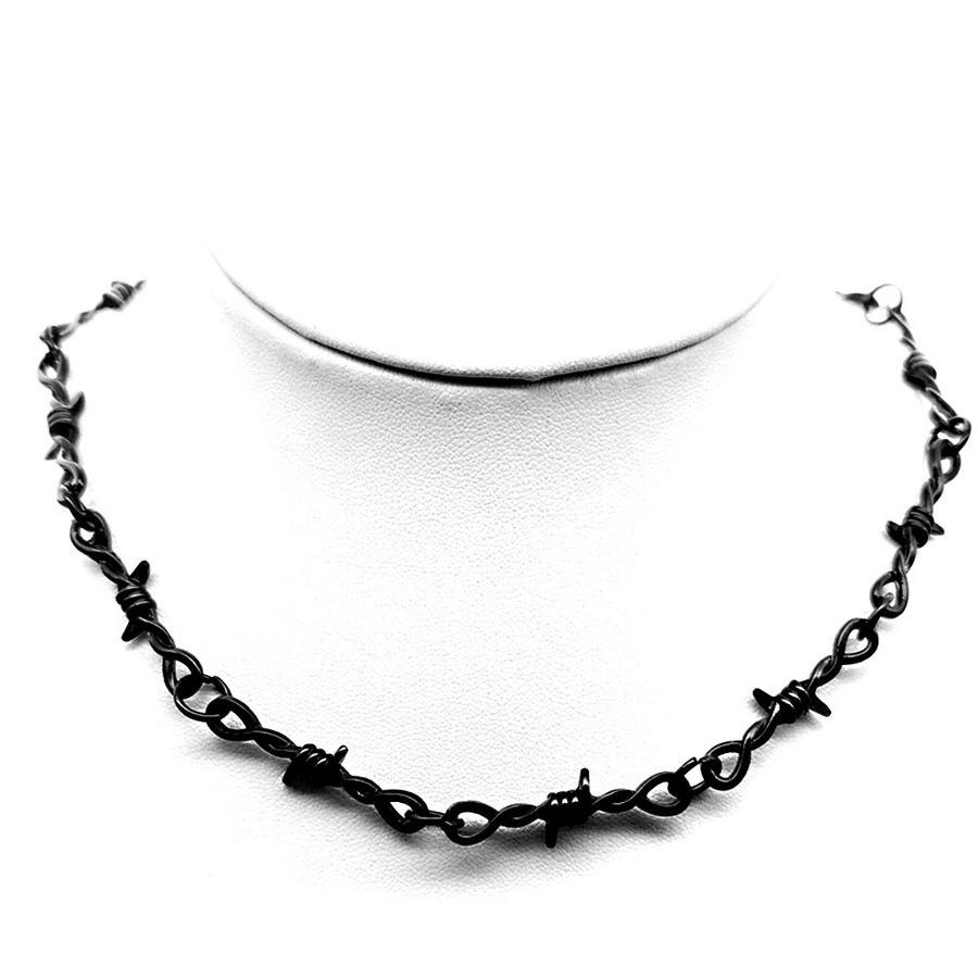 Y2K Punk Personality Wire Brambles Iron Black Bracelet Necklace for Women Men Hip-hop Rock Thorns Choker Chain Goth Jewelry Gift