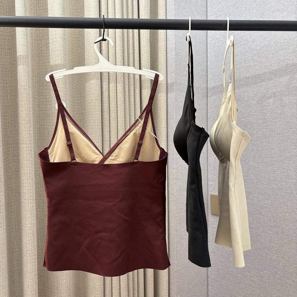 Autumn Women's French Satin V-Neck Camisole with Chest Pad