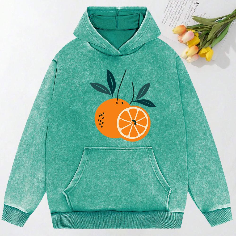 Delicious Orange Pattern  Print Women Snow Wash Hoodies Fashion Oversize Top Sportswears All-Match Cotton Hoody