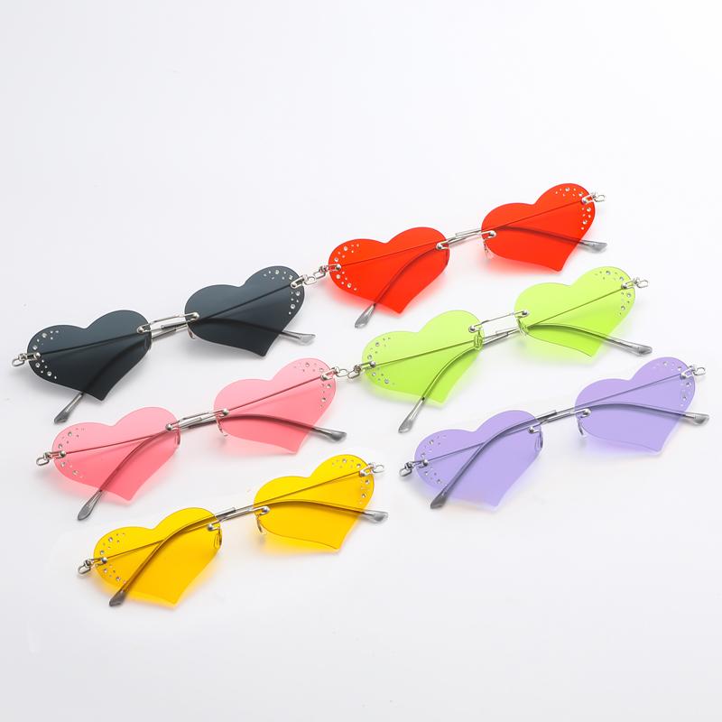 Cycling Fashion Heart Shaped Ocean Glass Sunglasses Ultra Light Popular Diamond Frameless Glasses Street Shooting Eyeglasses