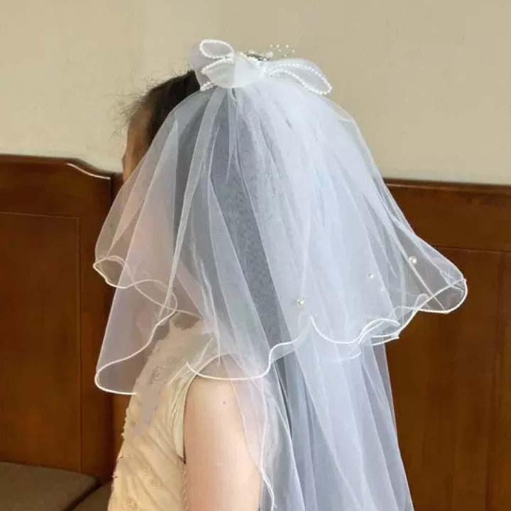 White Girls Head Gauze Bow Bridal Tulle Fashion Veil Hair Clip  Hairpins