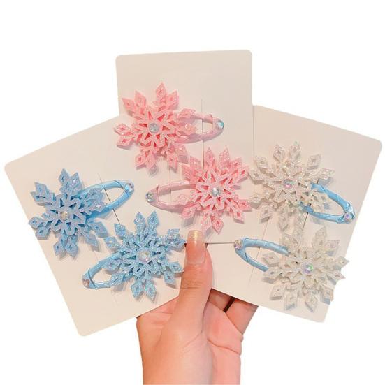 1 Pair Girls Hair Clip Blue White Snowflake Design Christmas Hair Pins Lightweight Hair Styling Tools Hair Accessories