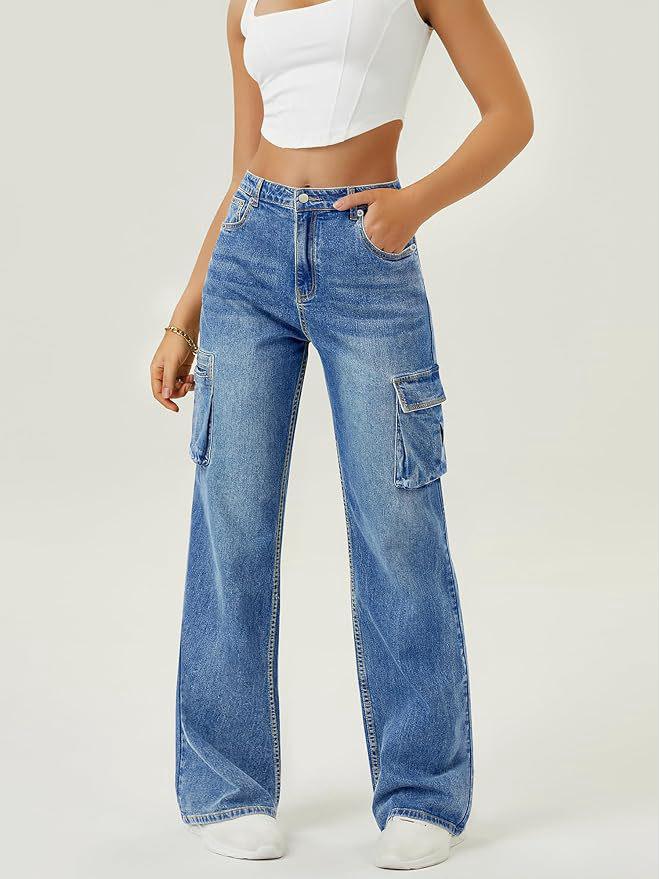 2026 High-Waisted Retro Multi-Pocket Casual Slimming Straight-Leg Jeans for Women XL