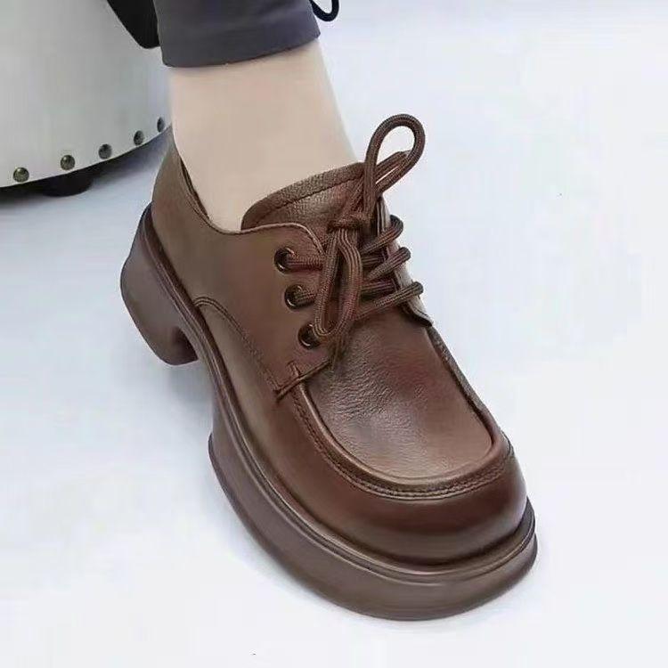 Women's Spring and Autumn New Women's Shoes Thick-soled Black Small Leather Shoes Versatile Work Shoes Soft-soled Single Shoes