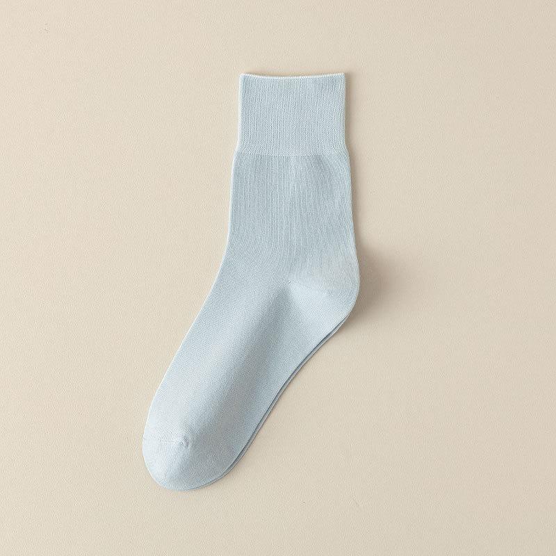 Female Spring and Summer Thin Pure Color Boneless Loose Mouth Sweat-absorbing Tube Cotton Socks