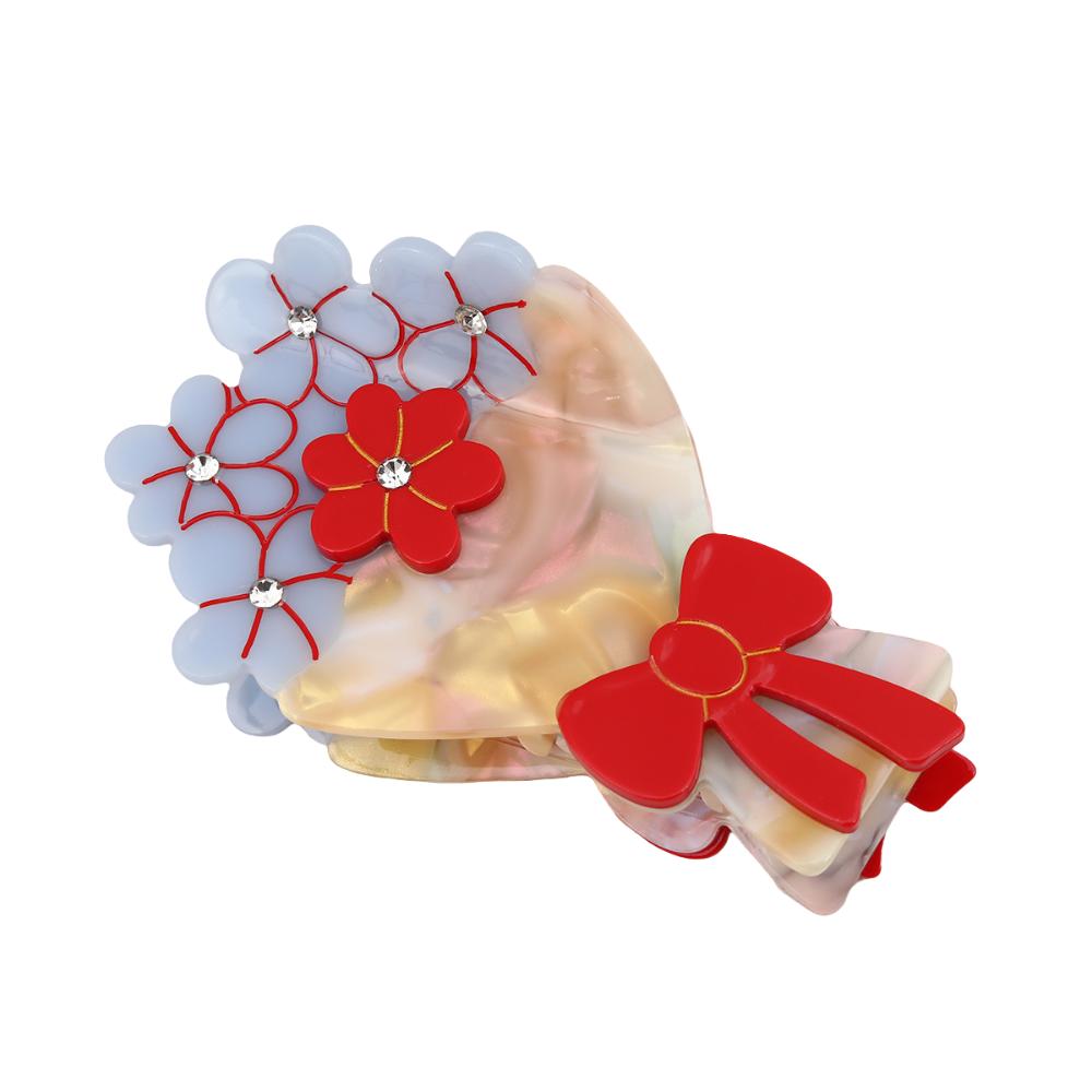Elegant Flower Hair Clip Vintage Rhinestone Crab Clip Acetate Bouquet Hair Claw  Holiday