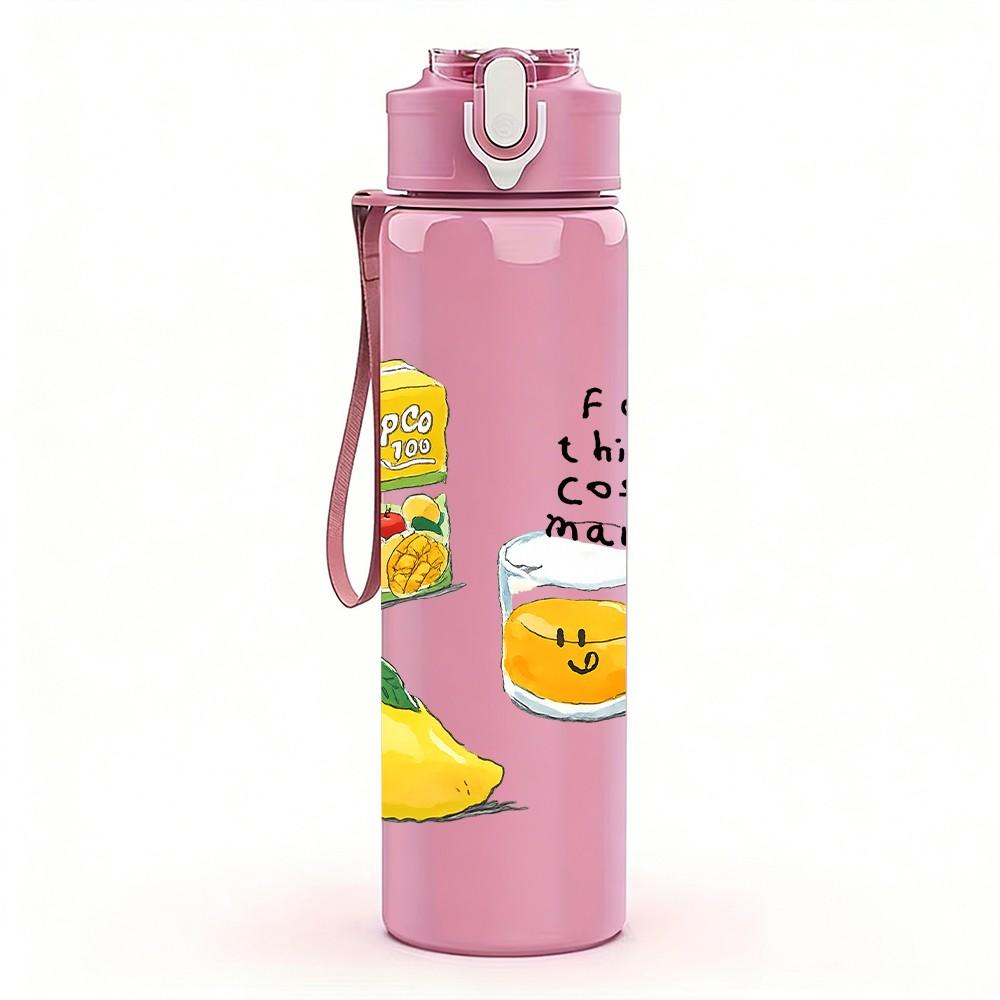 1PC Canned Fruit Food Doodle 750ml Color Plastic Sports Water Bottle Leakproof Flip Straw Lid Suitable for Sports Office Home Use