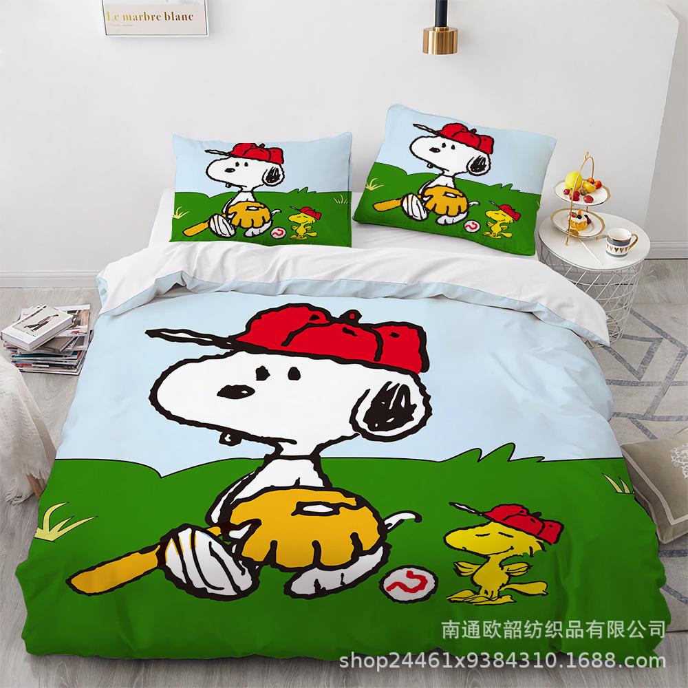 Cartoon Snoopy Bedding Sets Comforter Quilt Bed Cover Duvet Cover Pillow Case 2-3 Pieces Sets Kids Adult Size Home Decor